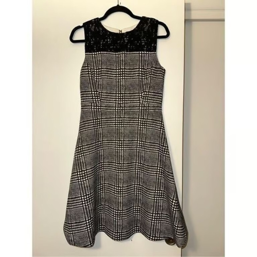 Tommy Hilfiger Black and White Checkered Midi Dress